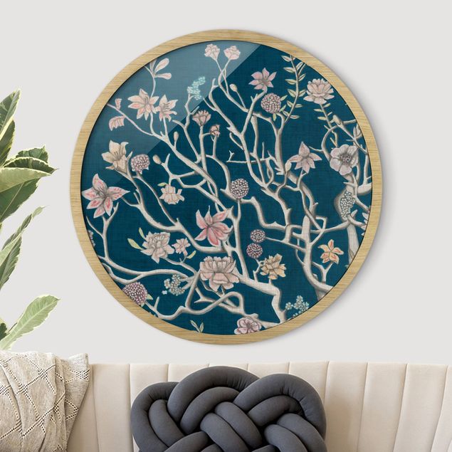 Framed prints round Chinoiserie Flowers At Night I
