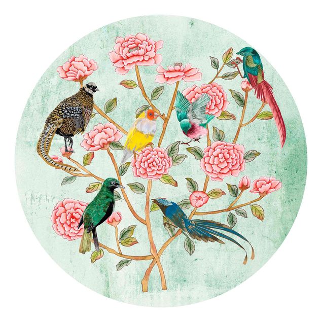 Self-adhesive round wallpaper - Chinoiserie Collage In Mint II