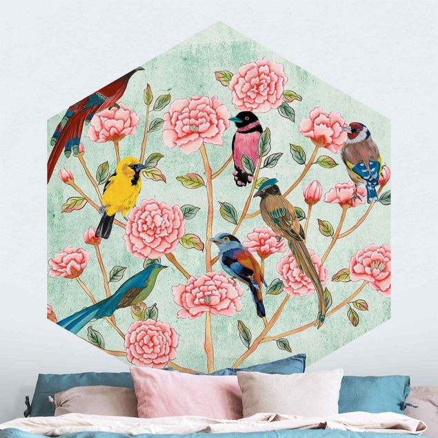 Wallpapers Chinoiserie Collage In Mint