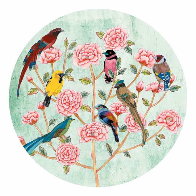 Self-adhesive round wallpaper - Chinoiserie Collage In Mint