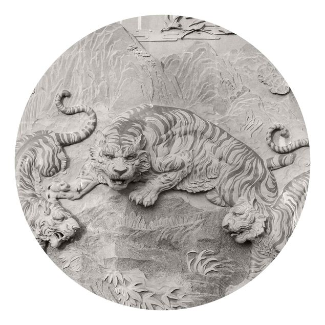 Self-adhesive round wallpaper - Chinoiserie Tiger In Stone Look