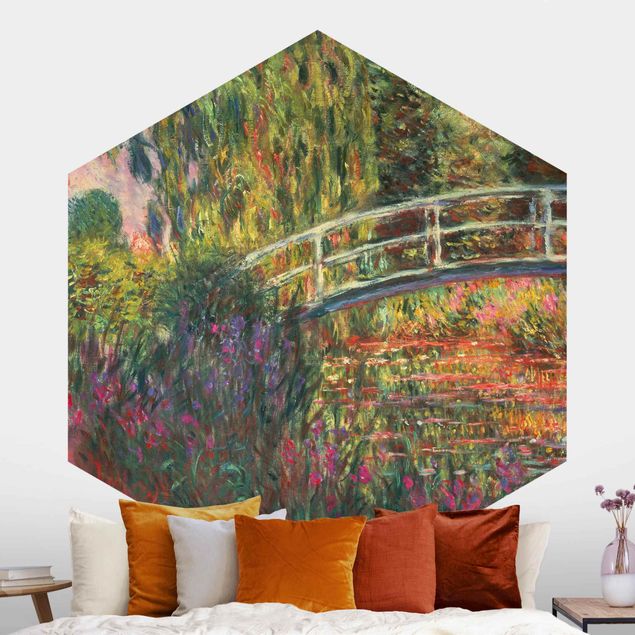 Hexagonal wall mural Claude Monet - Japanese Bridge In The Garden Of Giverny
