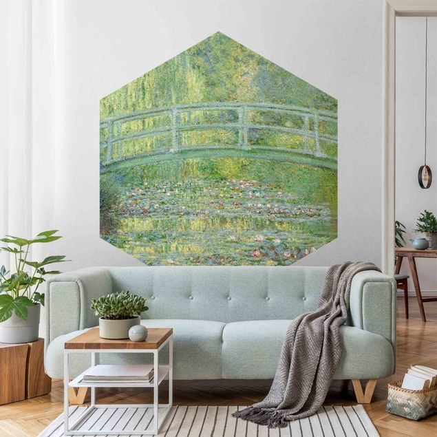 Self-adhesive hexagonal pattern wallpaper - Claude Monet - Japanese Bridge