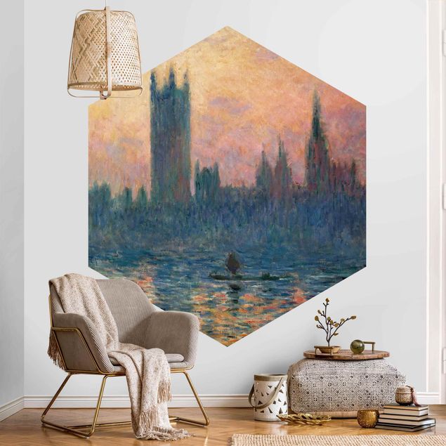 Self-adhesive hexagonal pattern wallpaper - Claude Monet - London Sunset