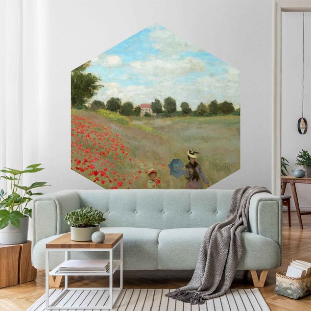 Self-adhesive hexagonal pattern wallpaper - Claude Monet - Poppy Field At Argenteuil