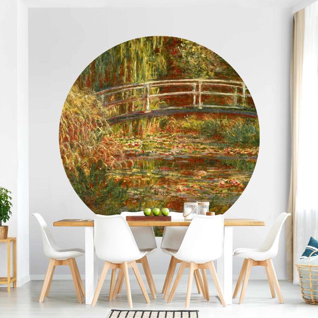 Self-adhesive round wallpaper - Claude Monet - Waterlily Pond And Japanese Bridge (Harmony In Pink)