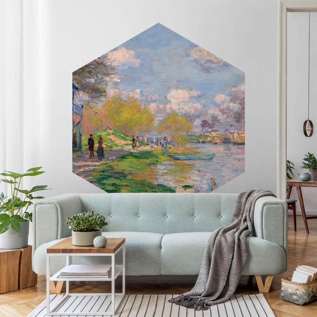 Self-adhesive hexagonal pattern wallpaper - Claude Monet - River Seine