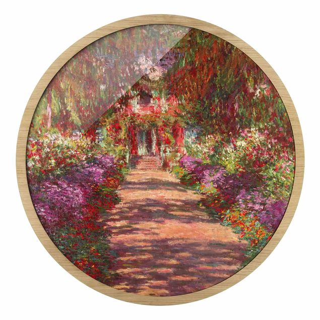Circular framed print - Claude Monet - Pathway In Monet's Garden At Giverny