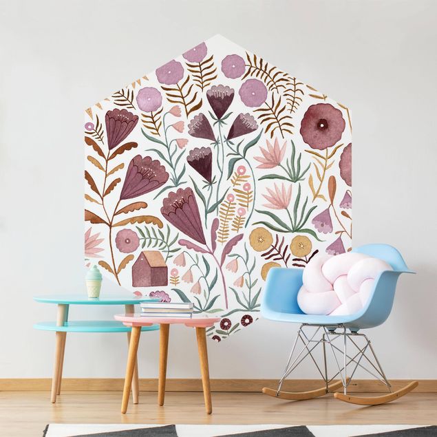Self-adhesive hexagonal wall mural - Claudia Voglhuber - Sea Of Flowers