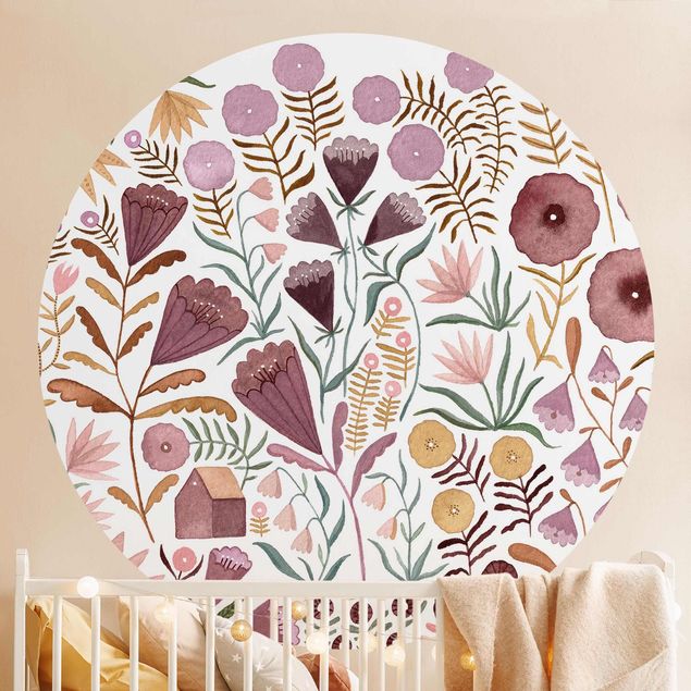 Self-adhesive round wallpaper - Claudia Voglhuber - Sea Of Flowers
