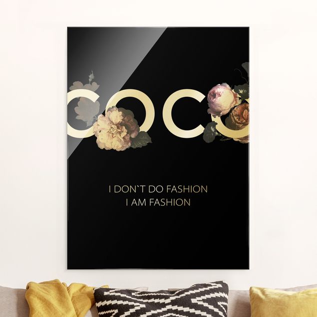 Glass print - COCO - I dont´t do fashion Roses Black - Portrait format