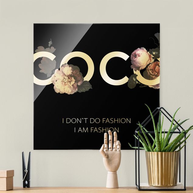 Glass print - COCO - I dont´t do fashion Roses Black - Square