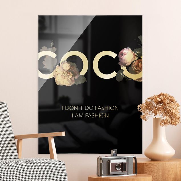 Glass print - COCO - I dont´t do fashion Roses Black - Portrait format