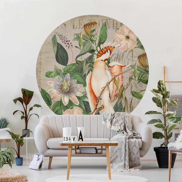 Self-adhesive round wallpaper - Colonial Style Collage - Galah