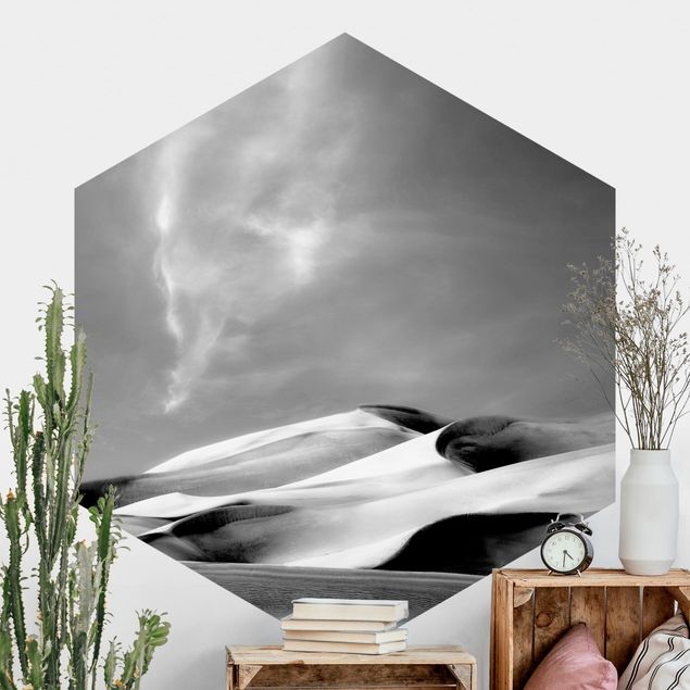 Self-adhesive hexagonal wall mural Colorado Dunes Black And White