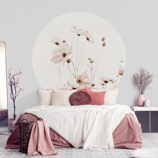 Self-adhesive round wallpaper - Garden Cosmos In Soft Cream Tones