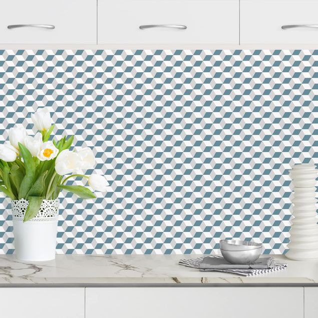 Splashback patterns Geometrical Tile Mix Cubes Blue Grey