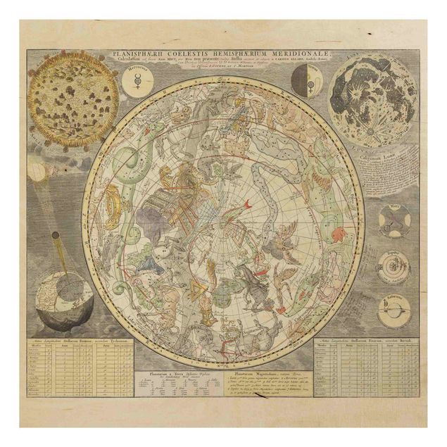 Print on wood - Vintage Ancient Star Map