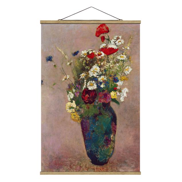Fabric print with poster hangers - Odilon Redon - Flower Vase with Poppies