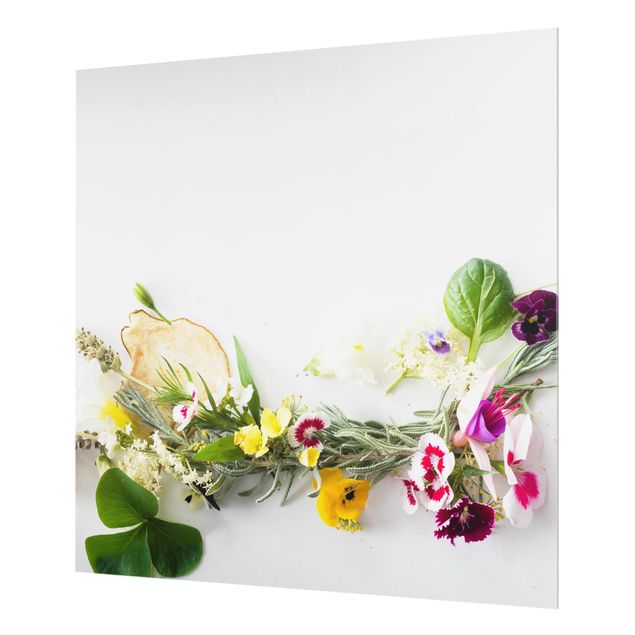 Glass Splashback - Fresh Herbs With Edible Flowers - Square 1:1