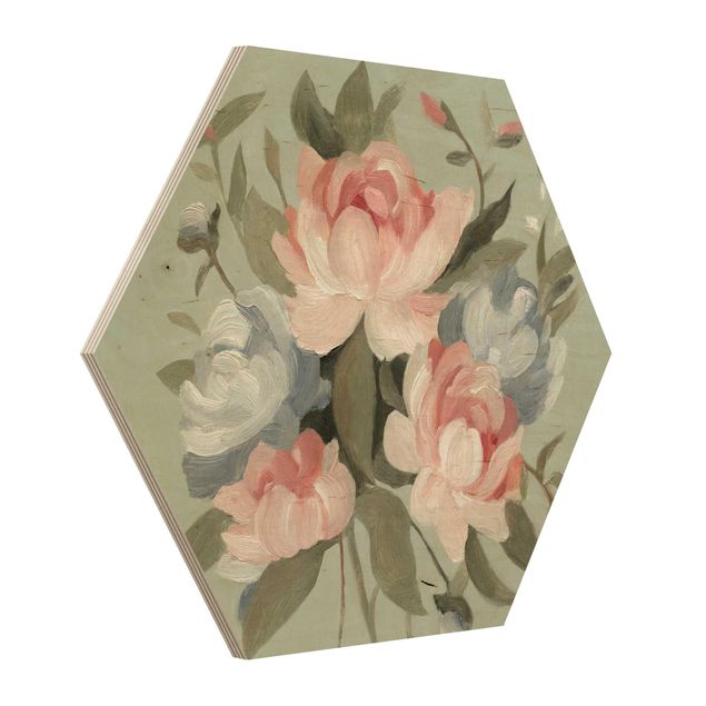 Wooden hexagon - Bouquet In Pastel I