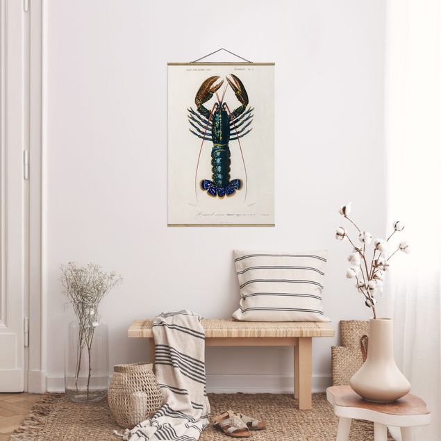 Fabric print with poster hangers - Vintage Board Blue Lobster