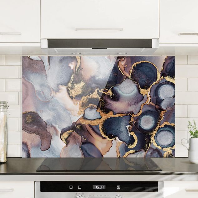 Glass splashback patterns Marble Watercolour With Gold