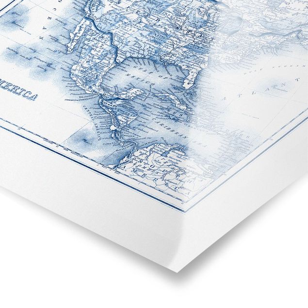 Poster city, country & world maps - Map In Blue Tones - North America