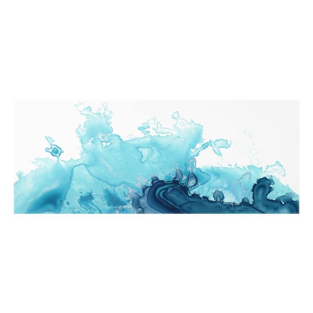 Glass splashback Wave Watercolour Blue l