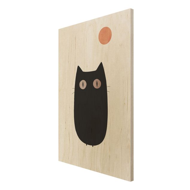 Print on wood - Black Cat Illustration