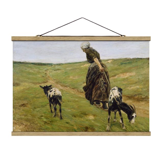 Fabric print with poster hangers - Max Liebermann - Woman with Nanny-Goats in the Dunes