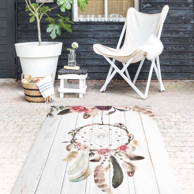Outdoor rugs Dream Catcher Feathers Wood Look White