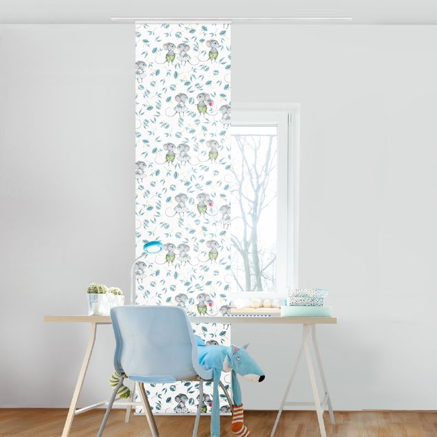 Sliding panel curtain - Blue Flowers With Mice