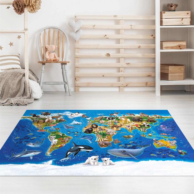Modern rugs Animal Club International - World Map With Animals
