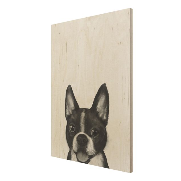 Print on wood - Illustration Dog Boston Black And White Painting