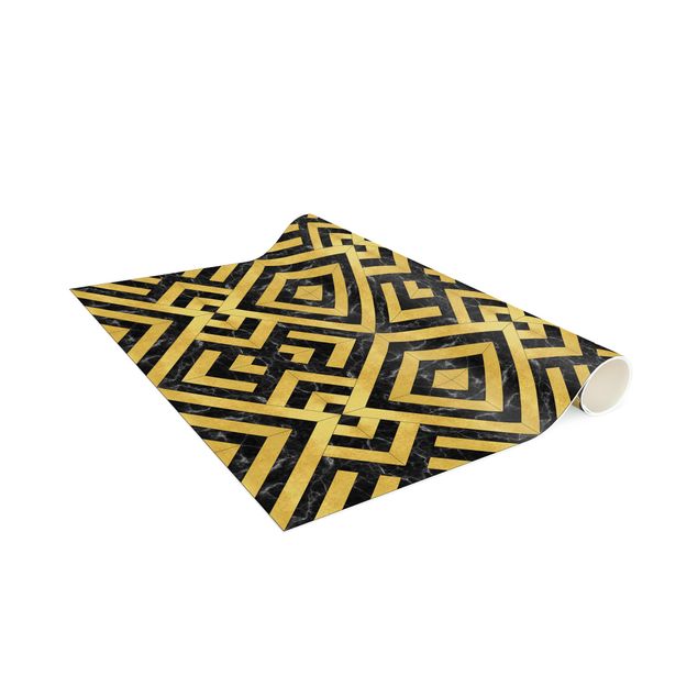 modern area rugs Geometrical Tile Mix Art Deco Gold Black Marble