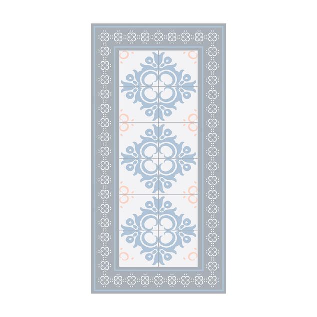 contemporary rugs Floral Tiles Orange Blue Buds With Border