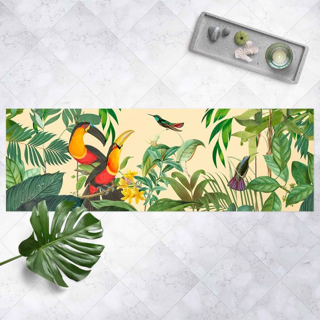 balcony mat Vintage Collage - Birds in the Jungle