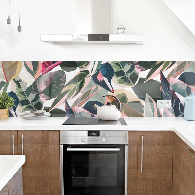 Kitchen wall cladding - Pink Tropical Pattern XXL
