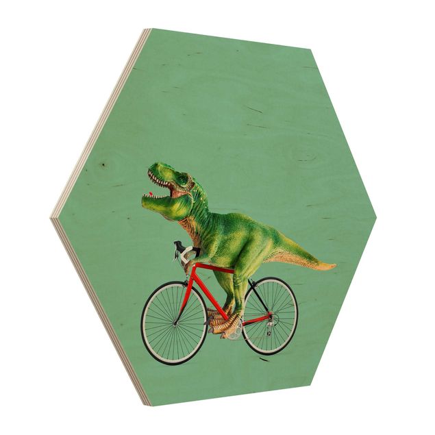 Wooden hexagon - Dinosaur With Bicycle