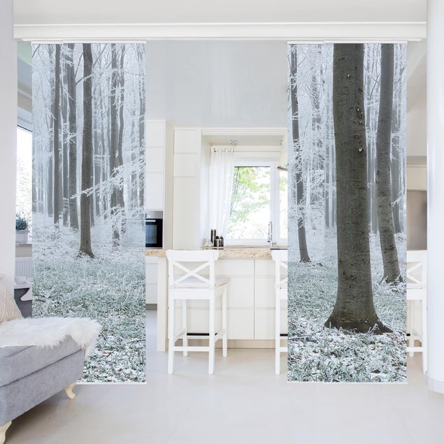 Sliding panel curtains set - Beeches With Hoarfrost