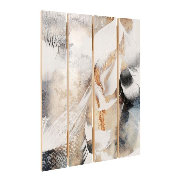 Print on wood - Golden Abstract Winter Painting