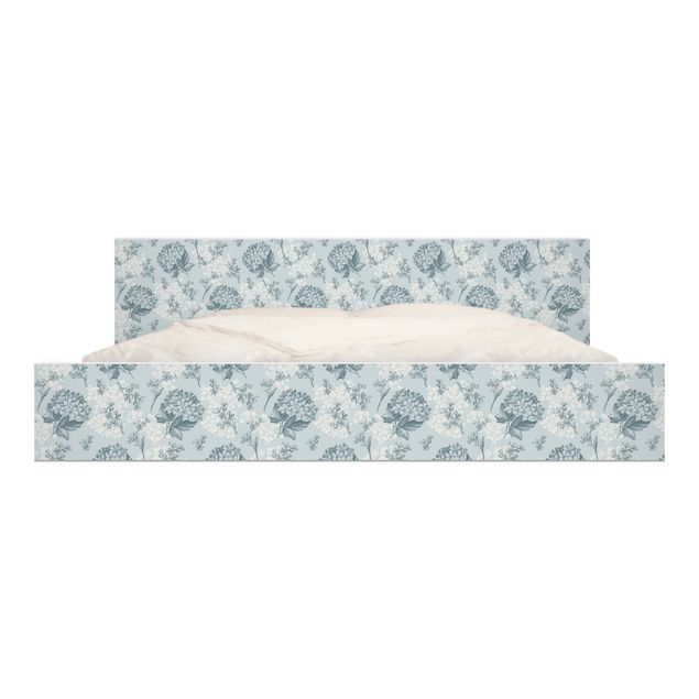 Adhesive film for furniture IKEA - Malm bed 180x200cm - Hydrangea Pattern In Blue