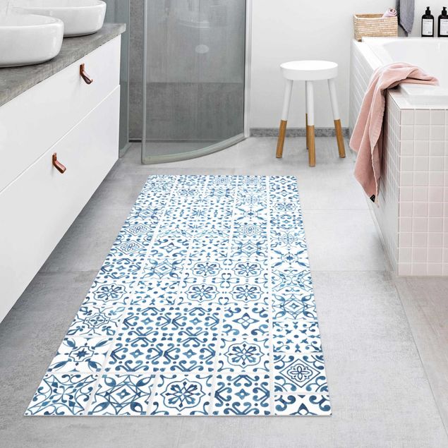 kitchen runner rugs Tile Pattern Blue White