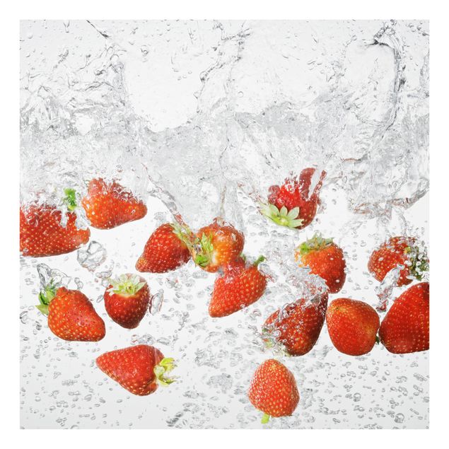 Glass Splashback - Fresh Strawberries In Water - Square 1:1