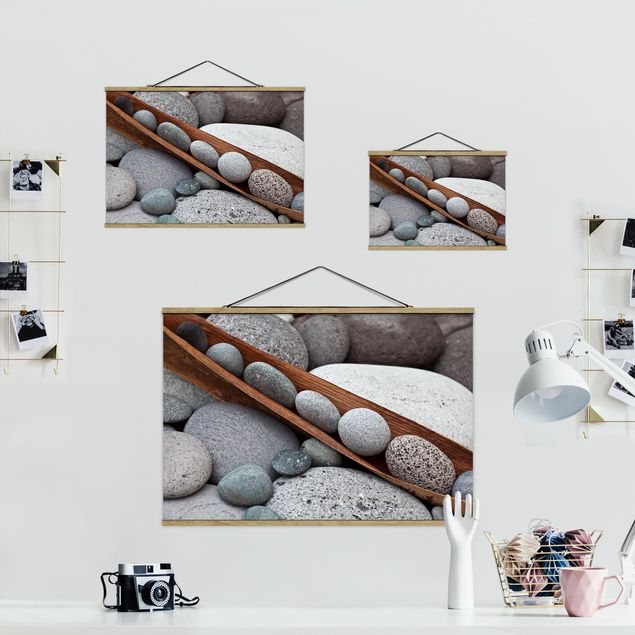 Fabric print with poster hangers - Still Life With Grey Stones