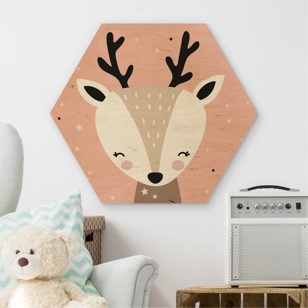 Wooden hexagon - Happy Deer