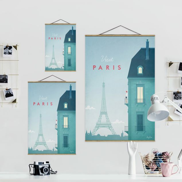 Fabric print with poster hangers - Travel Poster - Paris