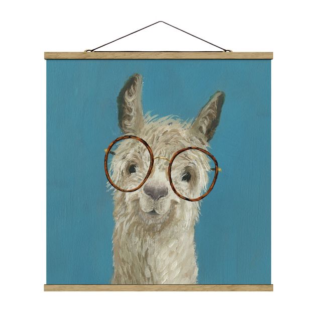 Fabric print with poster hangers - Lama With Glasses I