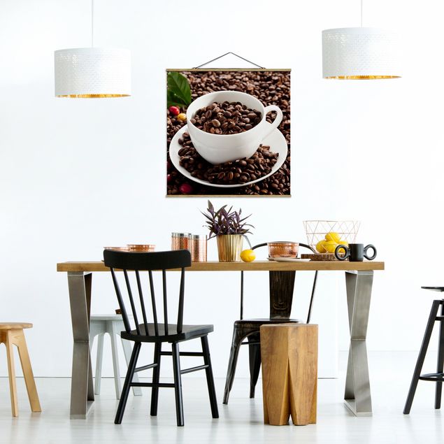 Fabric print with poster hangers - Coffee Cup With Roasted Coffee Beans